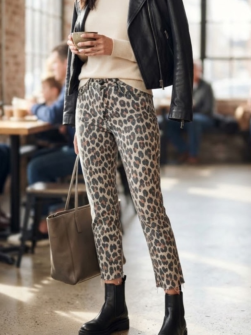 Paige Colette Crop Flare Animal Print Jeans Leopard Pattern Size 28